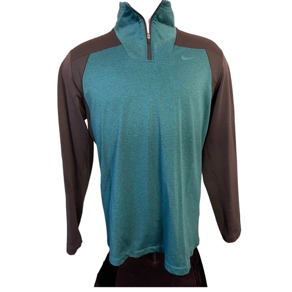 NIKE DriFIT Men's Green Black Quarter Zip Pullover Moisture Wicking Size Large